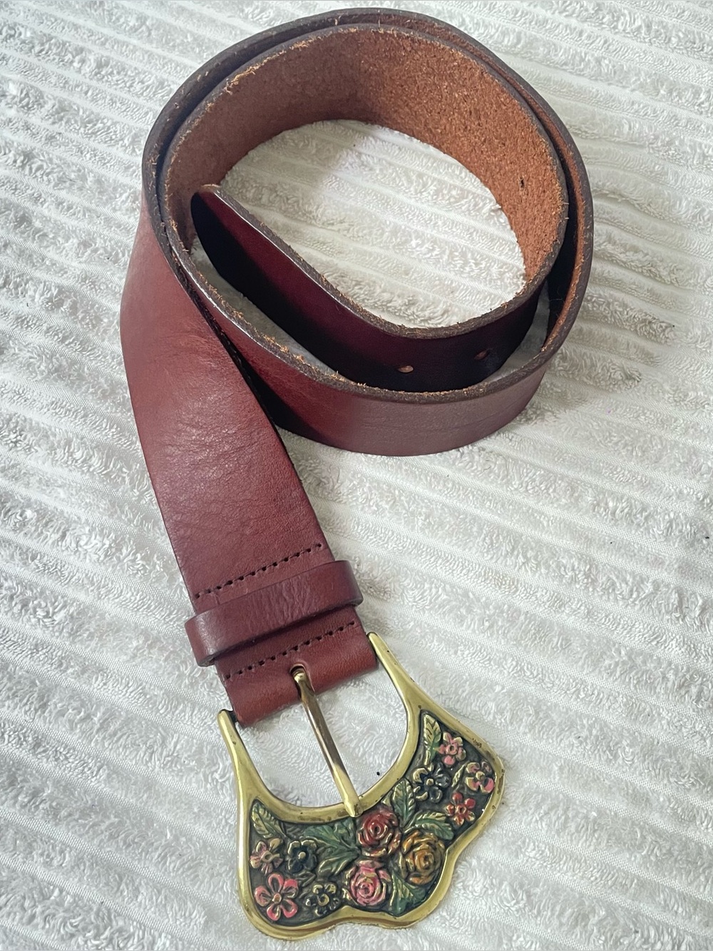 Vintage Landes Floral Enamel Metal Buckle Belt - Picture 4 of 9